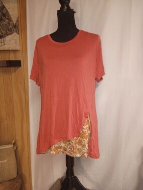 LOGO by Lori Goldstein Coral Pink Layered Short Sleeve Top with Floral Tank